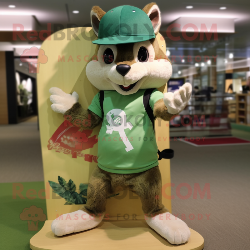 Green Squirrel mascot costume character dressed with a Board Shorts and Hats