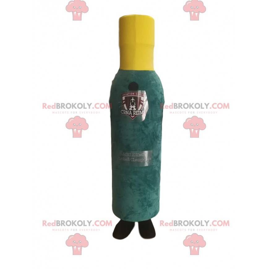 Grøn og gul flaske maskot. Flaske kostume - Redbrokoly.com