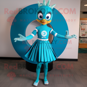 Teal Acrobat mascot costume character dressed with a Pleated Skirt and Rings