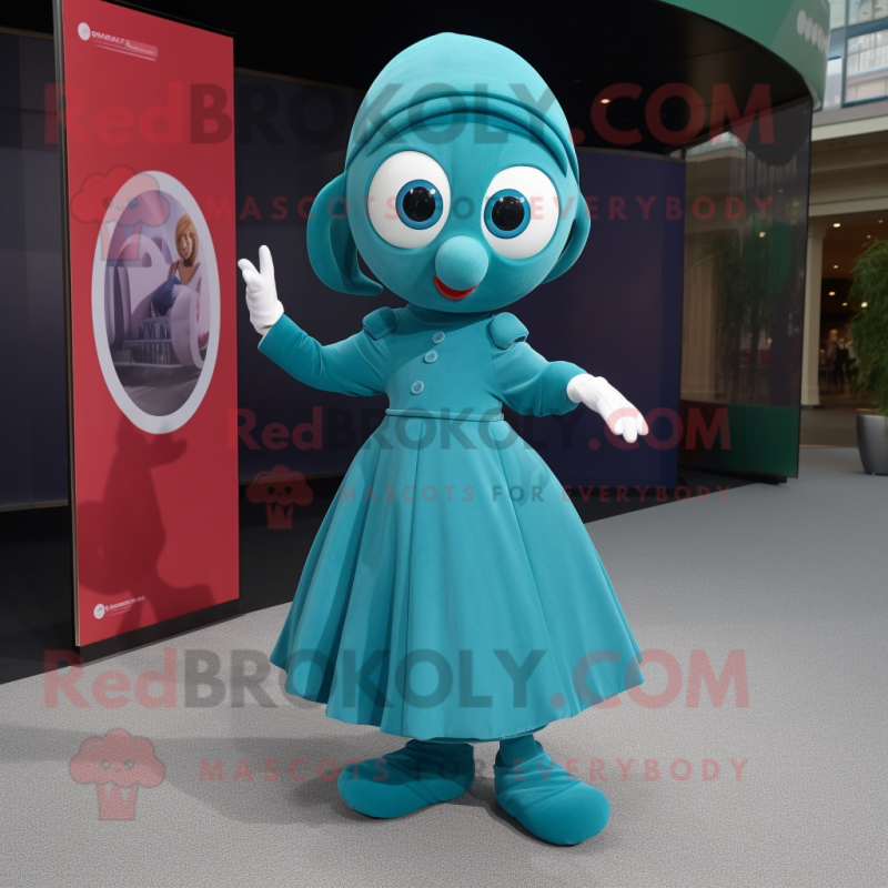 Teal Acrobat mascot costume character dressed with a Pleated Skirt and Rings