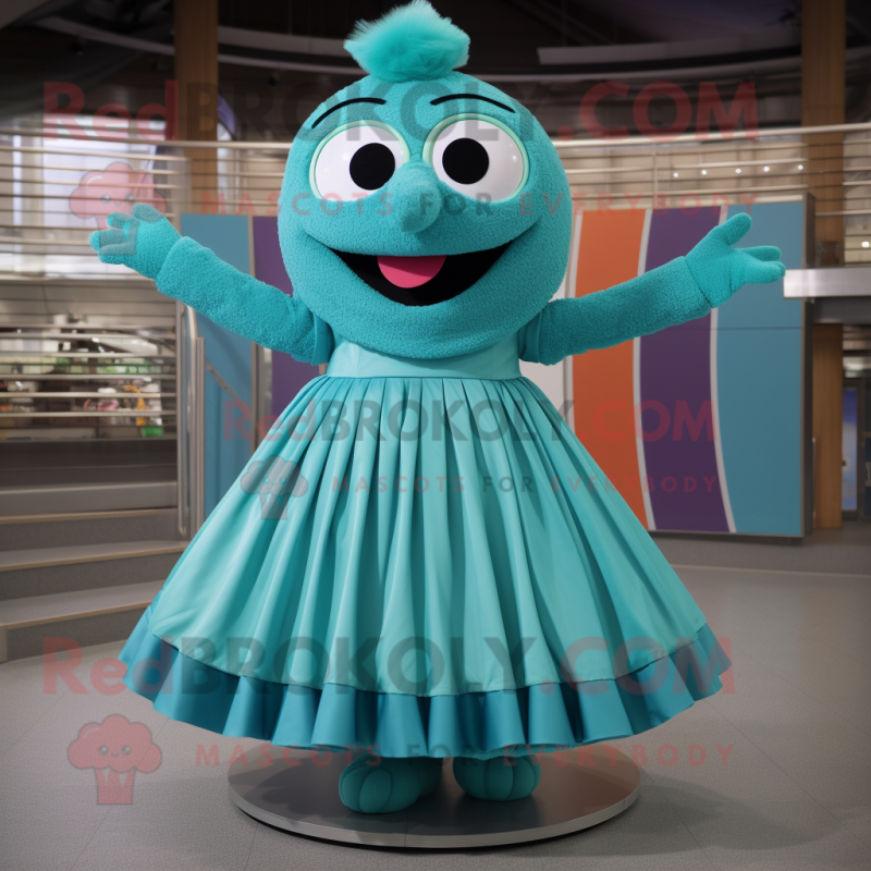 Teal Acrobat mascot costume character dressed with a Pleated Skirt and Rings