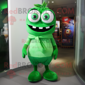 Green Cod mascot costume character dressed with a Bodysuit and Eyeglasses