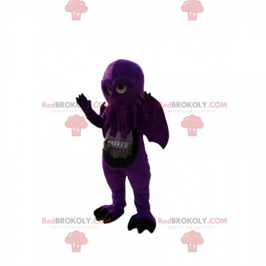 Mascota de pulpo morado con alas. Disfraz de pulpo -