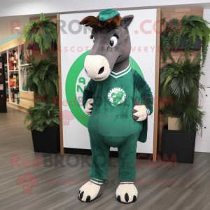Forest Green Horseshoe mascot costume character dressed with a Sweater and Earrings