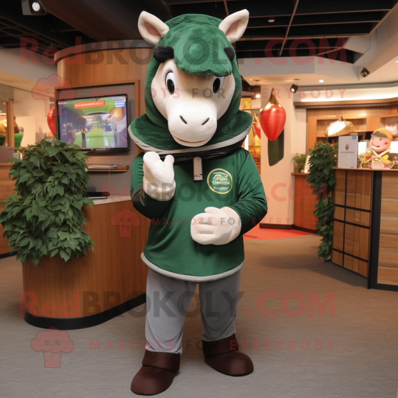 Forest Green Horseshoe mascot costume character dressed with a Sweater and Earrings Forest Green Horseshoe mascot costume character dressed with a Sweater and Earrings