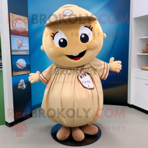 Tan Baseball Ball mascot costume character dressed with a A-Line Skirt and Smartwatches