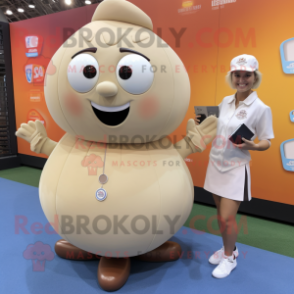 Tan Baseball Ball mascot costume character dressed with a A-Line Skirt and Smartwatches