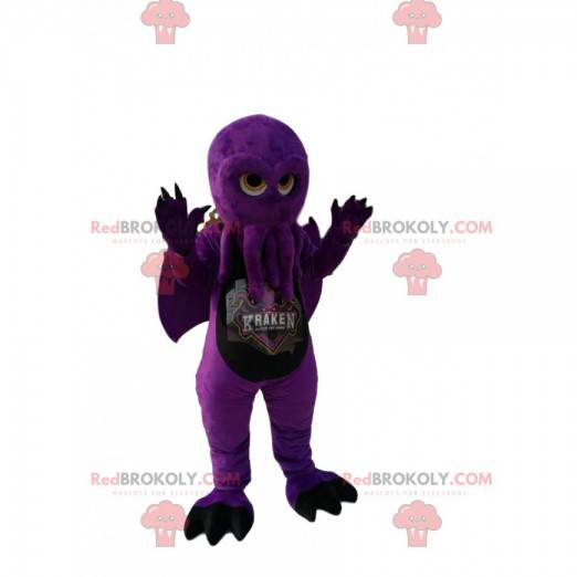 Lila Oktopus Maskottchen mit Flügeln. Krakenkostüm -
