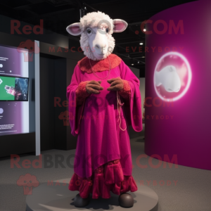 Magenta Ram mascot costume character dressed with a Maxi Dress and Brooches