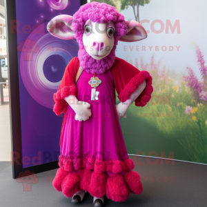 Magenta Ram mascot costume character dressed with a Maxi Dress and Brooches