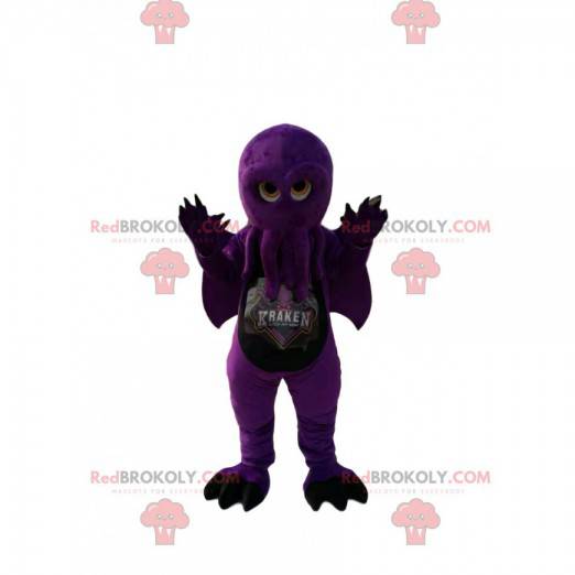 Purple octopus mascot with wings. Octopus costume -