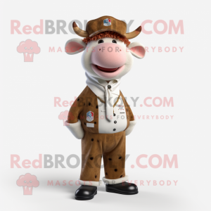 nan Guernsey Cow mascot costume character dressed with a Trousers and Berets