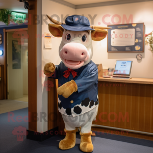 nan Guernsey Cow mascot costume character dressed with a Trousers and Berets