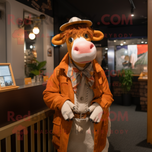 nan Guernsey Cow mascot costume character dressed with a Trousers and Berets