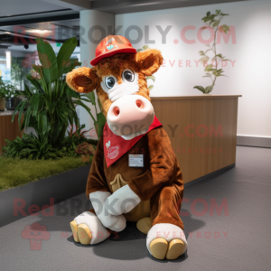 nan Guernsey Cow mascot costume character dressed with a Trousers and Berets