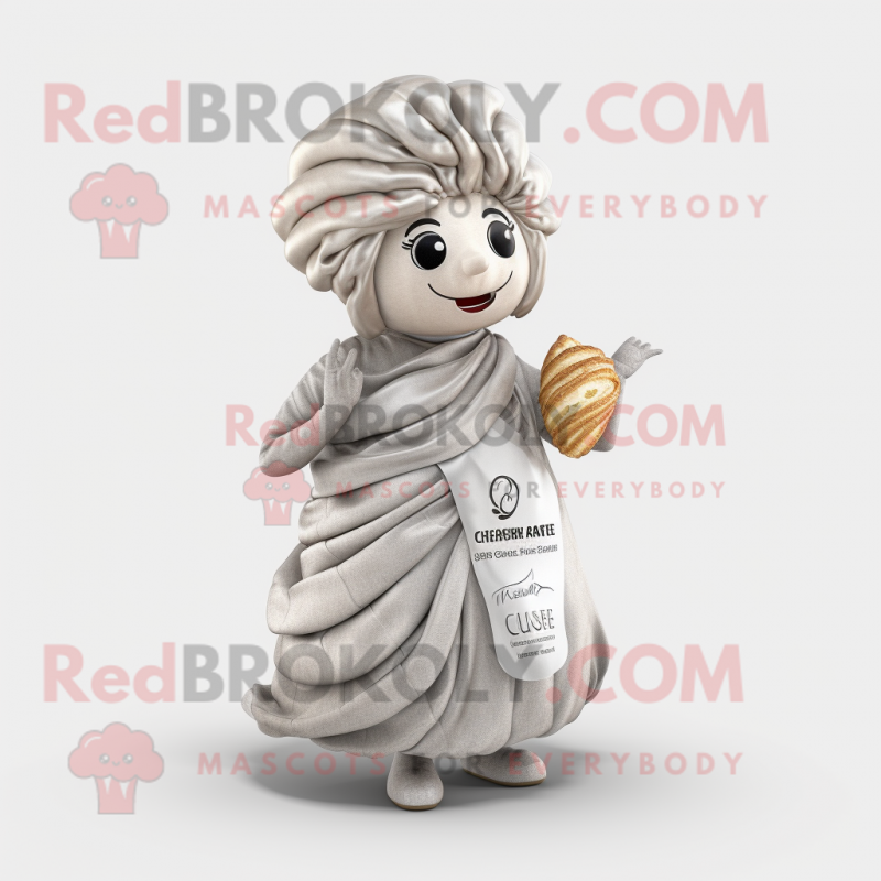 Silver Croissant mascot costume character dressed with a A-Line Skirt and Scarves Silver Croissant mascot costume character dressed with a A-Line Skirt and Scarves