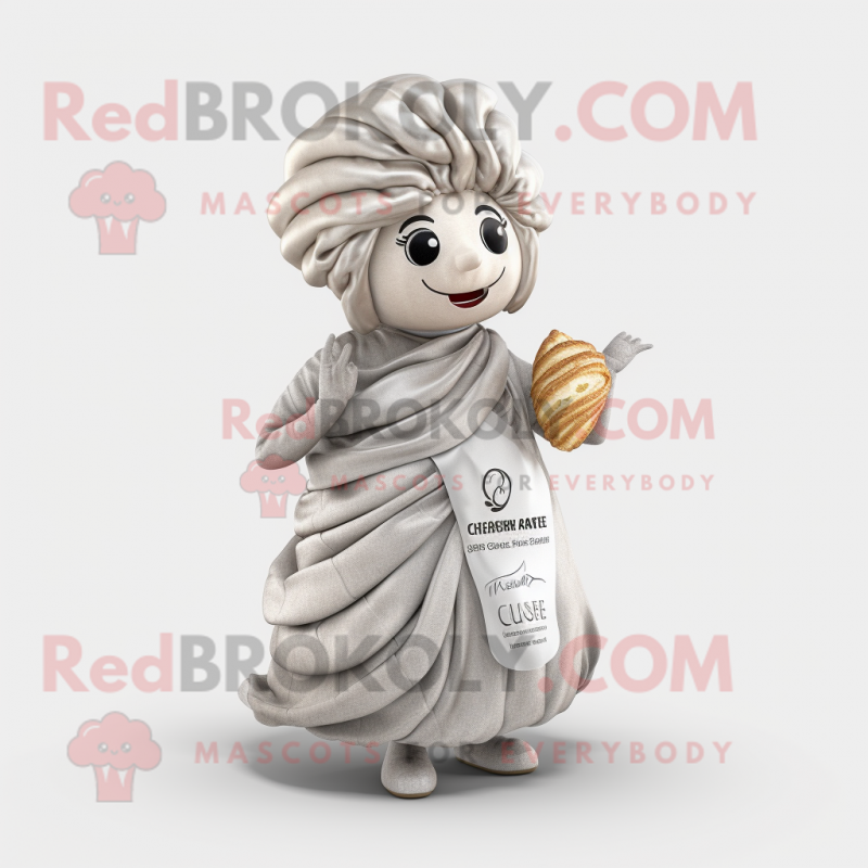 Silver Croissant mascot costume character dressed with a A-Line Skirt and Scarves