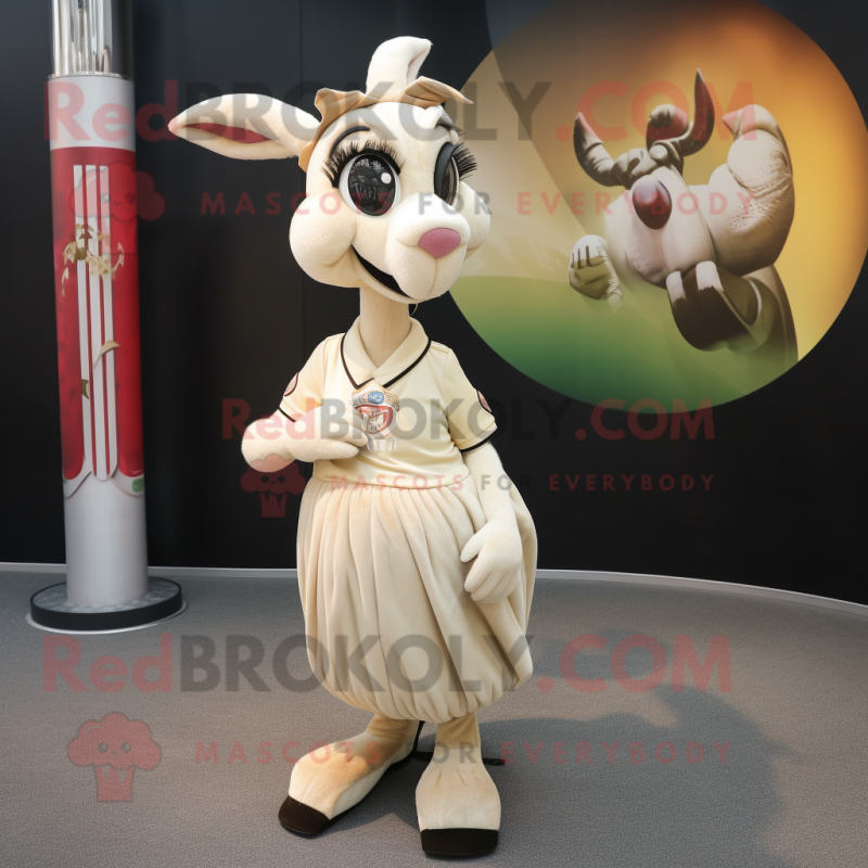 Cream Gazelle mascot costume character dressed with a Pleated Skirt and Keychains