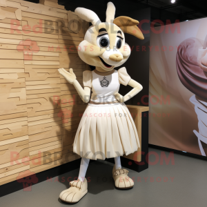 Cream Gazelle mascot costume character dressed with a Pleated Skirt and Keychains