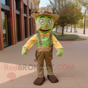 Olive Scarecrow mascot costume character dressed with a Jumpsuit and Bow ties