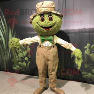 Olive Scarecrow mascot costume character dressed with a Jumpsuit and Bow ties