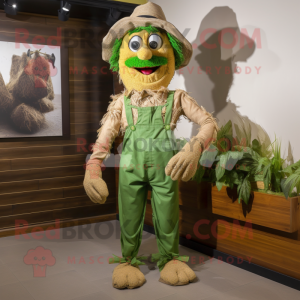 Olive Scarecrow mascot costume character dressed with a Jumpsuit and Bow ties