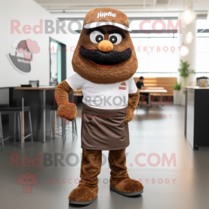 Brown Falafel mascot costume character dressed with a Polo Tee and Shoe clips