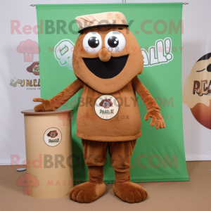Brown Falafel mascot costume character dressed with a Polo Tee and Shoe clips