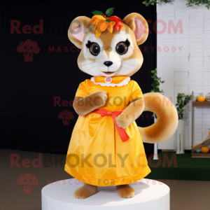 Orange Dormouse mascot costume character dressed with a Dress and Headbands