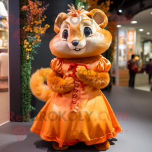 Orange Dormouse mascot costume character dressed with a Dress and Headbands