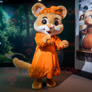 Orange Dormouse mascot costume character dressed with a Dress and Headbands