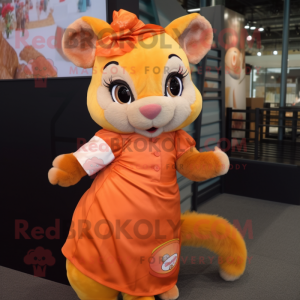 Orange Dormouse mascot costume character dressed with a Dress and Headbands