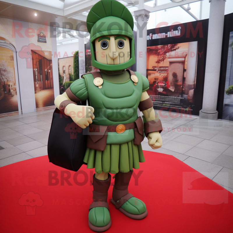 Olive Roman Soldier mascot costume character dressed with a Dress and Handbags Olive Roman Soldier mascot costume character dressed with a Dress and Handbags