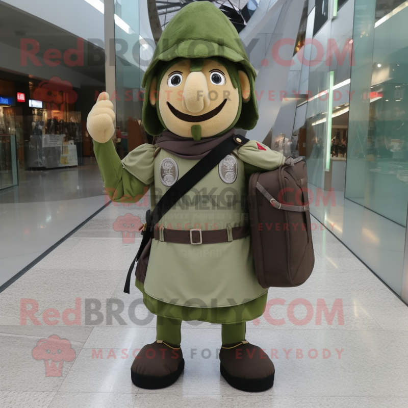 Olive Roman Soldier mascot costume character dressed with a Dress and Handbags