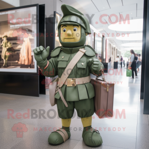 Olive Roman Soldier mascot costume character dressed with a Dress and Handbags