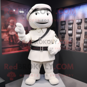 White Commando mascot costume character dressed with a Skirt and Tie pins