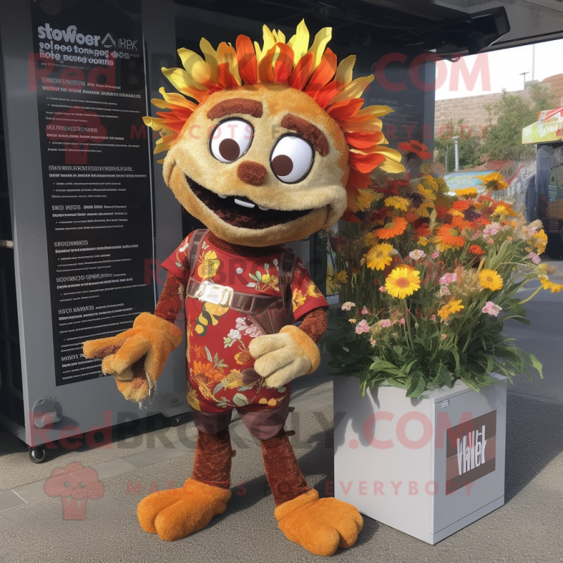 Rust Bouquet Of Flowers mascot costume character dressed with a Graphic Tee and Wallets Rust Bouquet Of Flowers mascot costume character dressed with a Graphic Tee and Wallets