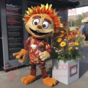 Rust Bouquet Of Flowers mascot costume character dressed with a Graphic Tee and Wallets