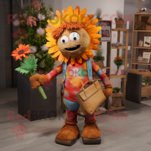 Rust Bouquet Of Flowers mascot costume character dressed with a Graphic Tee and Wallets