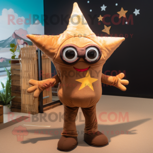 Brown Starfish mascot costume character dressed with a Playsuit and Sunglasses