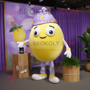 Lavender Lemon mascot costume character dressed with a Poplin Shirt and Coin purses