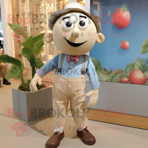 Beige Tomato mascot costume character dressed with a Chambray Shirt and Bow ties