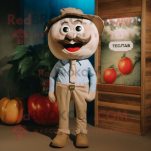 Beige Tomato mascot costume character dressed with a Chambray Shirt and Bow ties