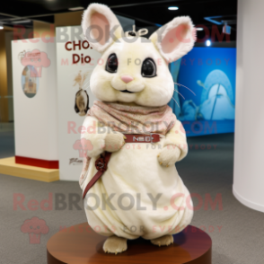 Cream Chinchilla mascot costume character dressed with a Midi Dress and Shoe laces