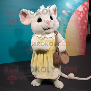 Cream Chinchilla mascot costume character dressed with a Midi Dress and Shoe laces