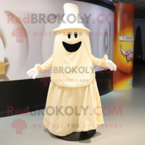 Cream Pepper mascot costume character dressed with a Pleated Skirt and Hat pins