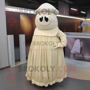 Cream Pepper mascot costume character dressed with a Pleated Skirt and Hat pins