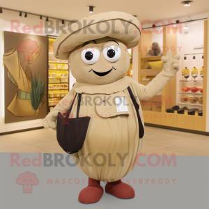 Beige Paella mascot costume character dressed with a Corduroy Pants and Wallets