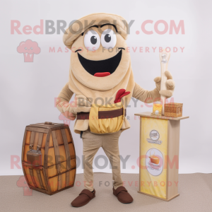 Beige Paella mascot costume character dressed with a Corduroy Pants and Wallets