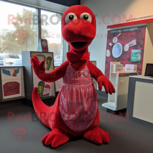 Red Loch Ness Monster mascot costume character dressed with a A-Line Skirt and Scarf clips